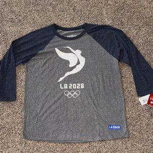 LA Los Angeles 2028 Olympics Gray and Navy Raglan Tee Large New w Tags